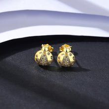 Load image into Gallery viewer, 925 Sterling Silver Plated Gold Simple Cute Ladybug Stud Earrings with Cubic Zirconia