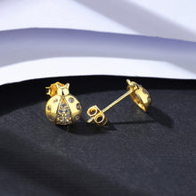 Load image into Gallery viewer, 925 Sterling Silver Plated Gold Simple Cute Ladybug Stud Earrings with Cubic Zirconia