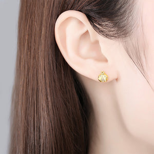 925 Sterling Silver Plated Gold Simple Cute Ladybug Stud Earrings with Cubic Zirconia
