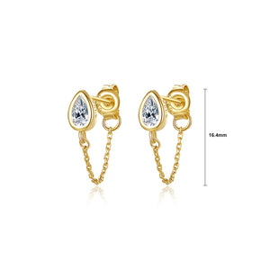 925 Sterling Silver Plated Gold Fashion Simple Water Drop Shape Geometric Tassel Earrings with Cubic Zirconia