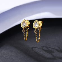 Load image into Gallery viewer, 925 Sterling Silver Plated Gold Fashion Simple Water Drop Shape Geometric Tassel Earrings with Cubic Zirconia