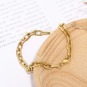 Simple Fashion Plated Gold 316L Stainless Steel Ring Geometric Chain Bracelet
