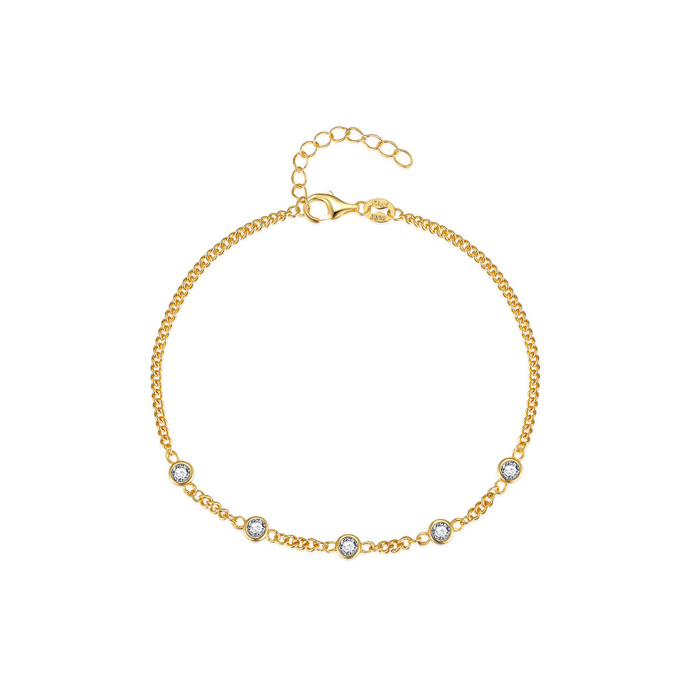 925 Sterling Silver Plated Gold Fashion Simple Geometric Round Cubic Zirconia Bracelet