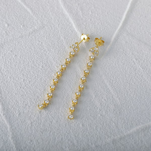 925 Sterling Silver Plated Gold Fashion Simple Geometric Cubic Zirconia Tassel Earrings