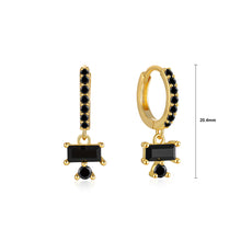 Load image into Gallery viewer, 925 Sterling Silver Plated Gold Simple Temperament Geometric Square Circle Earrings with Black Cubic Zirconia