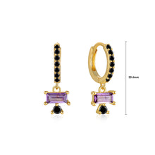 Load image into Gallery viewer, 925 Sterling Silver Plated Gold Simple Temperament Geometric Square Circle Earrings with Purple Cubic Zirconia