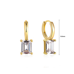 925 Sterling Silver Plated Gold Simple Fashion Geometric Square White Cubic Zirconia Earrings