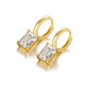 925 Sterling Silver Plated Gold Simple Fashion Geometric Square White Cubic Zirconia Earrings