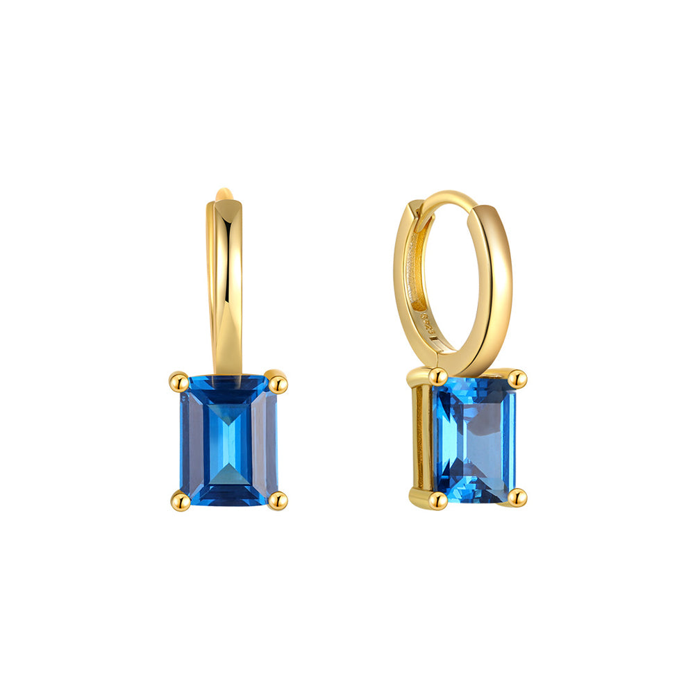925 Sterling Silver Plated Gold Simple Fashion Geometric Square Blue Cubic Zirconia Earrings