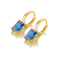 Load image into Gallery viewer, 925 Sterling Silver Plated Gold Simple Fashion Geometric Square Blue Cubic Zirconia Earrings