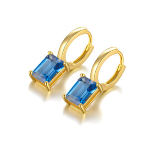 925 Sterling Silver Plated Gold Simple Fashion Geometric Square Blue Cubic Zirconia Earrings