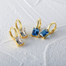Load image into Gallery viewer, 925 Sterling Silver Plated Gold Simple Fashion Geometric Square Blue Cubic Zirconia Earrings