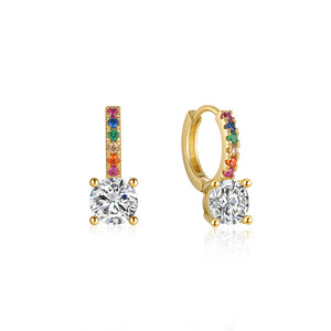 925 Sterling Silver Plated Gold Simple Fashion Geometric Circle Earrings with Colorful Cubic Zirconia
