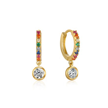 Load image into Gallery viewer, 925 Sterling Silver Plated Gold Simple Fashion Geometric Round Earrings with Colorful Cubic Zirconia