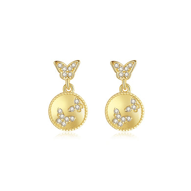 925 Sterling Silver Fashion Simple Butterfly Geometric Round Earrings with Cubic Zirconia