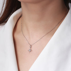 925 Sterling Silver Fashion Simple Eight-pointed Star Pendant with Cubic Zirconia and Necklace