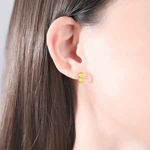 925 Sterling Silver Plated Gold Simple Fashion Cross Pattern C-Shape Geometric Stud Earrings