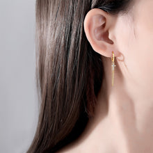 Load image into Gallery viewer, 925 Sterling Silver Plated Gold Fashion Simple Cross Tassel Earrings with Cubic Zirconia