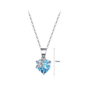 925 Sterling Silver Fashion Simple March Birthstone Heart Pendant with Light Blue Cubic Zirconia and Necklace