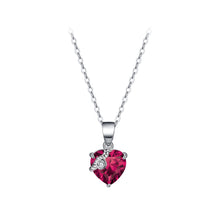 Load image into Gallery viewer, 925 Sterling Silver Fashion Simple July Birthstone Heart Pendant with Rose Red Cubic Zirconia and Necklace