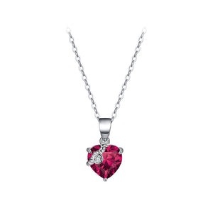 925 Sterling Silver Fashion Simple July Birthstone Heart Pendant with Rose Red Cubic Zirconia and Necklace