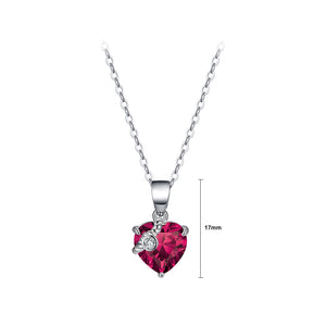 925 Sterling Silver Fashion Simple July Birthstone Heart Pendant with Rose Red Cubic Zirconia and Necklace