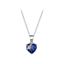 Load image into Gallery viewer, 925 Sterling Silver Fashion Simple September Birthstone Heart Pendant with Dark Blue Cubic Zirconia and Necklace