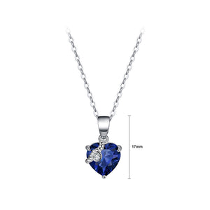 925 Sterling Silver Fashion Simple September Birthstone Heart Pendant with Dark Blue Cubic Zirconia and Necklace