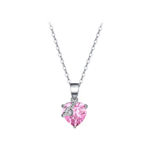 Load image into Gallery viewer, 925 Sterling Silver Fashion Simple October Birthstone Heart Pendant with Pink Cubic Zirconia and Necklace