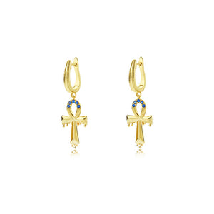925 Sterling Silver Plated Gold Fashion Simple Cross Earrings with Cubic Zirconia