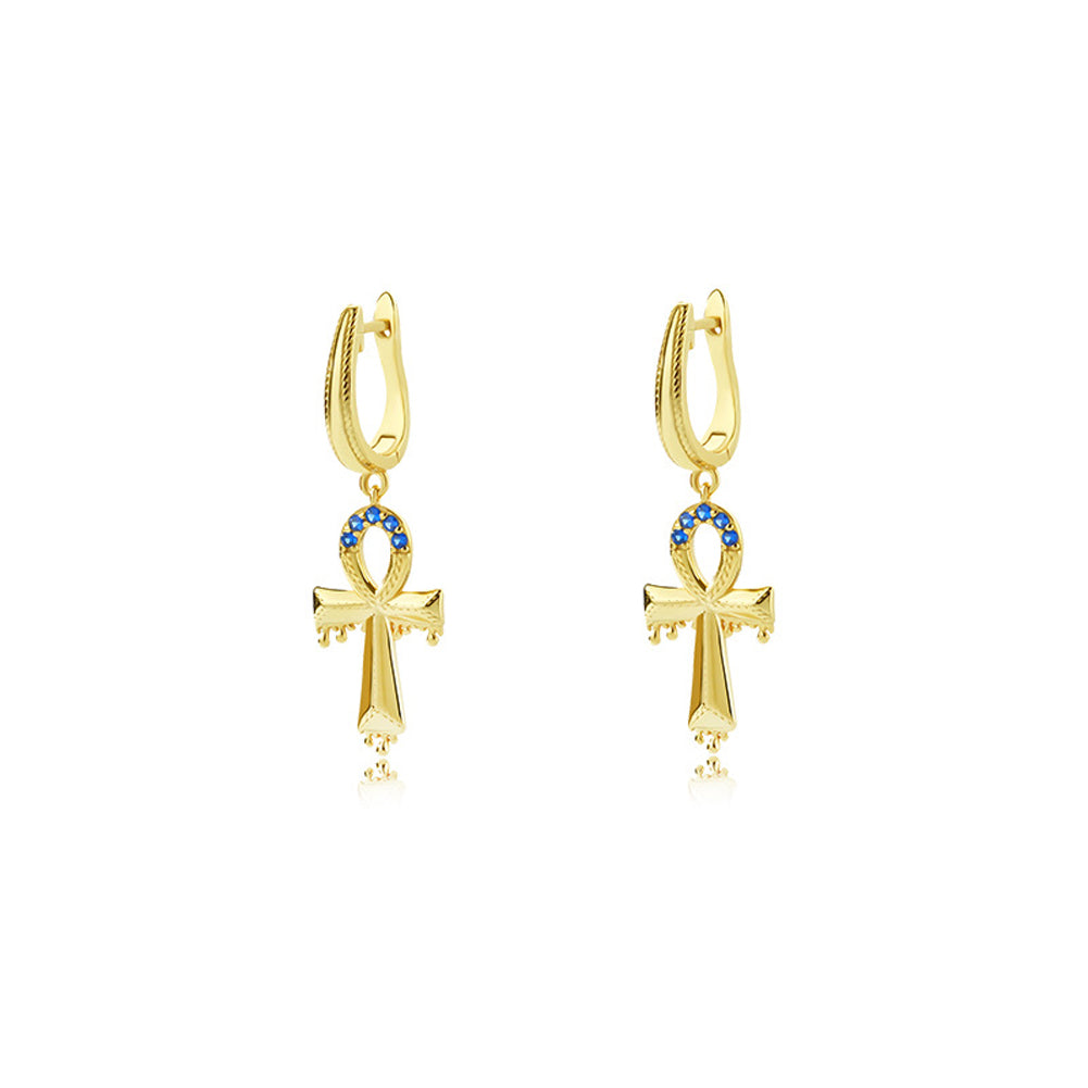 925 Sterling Silver Plated Gold Fashion Simple Cross Earrings with Cubic Zirconia