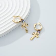 Load image into Gallery viewer, 925 Sterling Silver Plated Gold Fashion Simple Cross Earrings with Cubic Zirconia