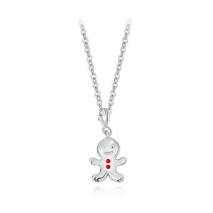 925 Sterling Silver Simple Cute Christmas Cookie Man Pendant with Necklace
