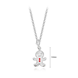 925 Sterling Silver Simple Cute Christmas Cookie Man Pendant with Necklace