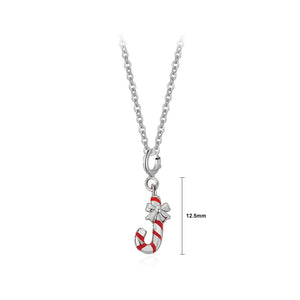 925 Sterling Silver Simple Cute Christmas Candy Cane Pendant with Necklace