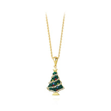 Load image into Gallery viewer, 925 Sterling Silver Plated Gold Fashion Romantic Christmas Tree Pendant with Cubic Zirconia and Necklace
