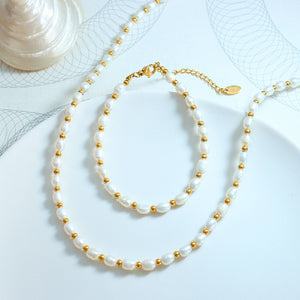 Fashion Elegant Plated Gold 316L Stainless Steel Beaded Imitation Pearl Bracelet