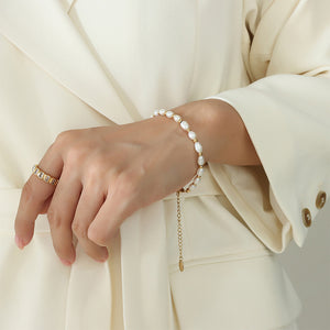 Fashion Elegant Plated Gold 316L Stainless Steel Beaded Imitation Pearl Bracelet