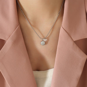 Simple and Cute 316L Stainless Steel Ribbon Geometric Round Pendant with Necklace