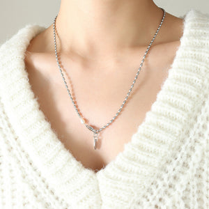 Fashion Simple 316L Stainless Steel Geometric Beaded Imitation Pearl Necklace