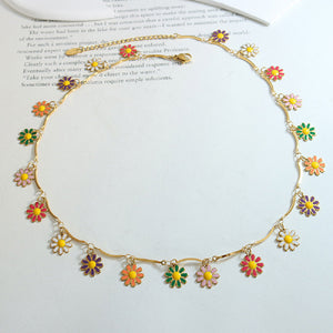 Fashion Simple Plated Gold 316L Stainless Steel Enamel Colorful Flower Necklace