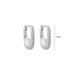 925 Sterling Silver Fashion Elegant U-Shape Geometric Imitation Pearl Stud Earrings with Cubic Zirconia