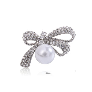 Sweet and Cute Ribbon Imitation Pearl Brooch with Cubic Zirconia