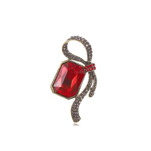 Fashion and Elegant Plated Gold Geometric Square Ribbon Brooch with Red Cubic Zirconia