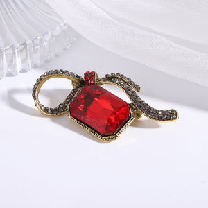 Fashion and Elegant Plated Gold Geometric Square Ribbon Brooch with Red Cubic Zirconia