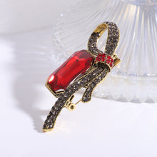 Load image into Gallery viewer, Fashion and Elegant Plated Gold Geometric Square Ribbon Brooch with Red Cubic Zirconia