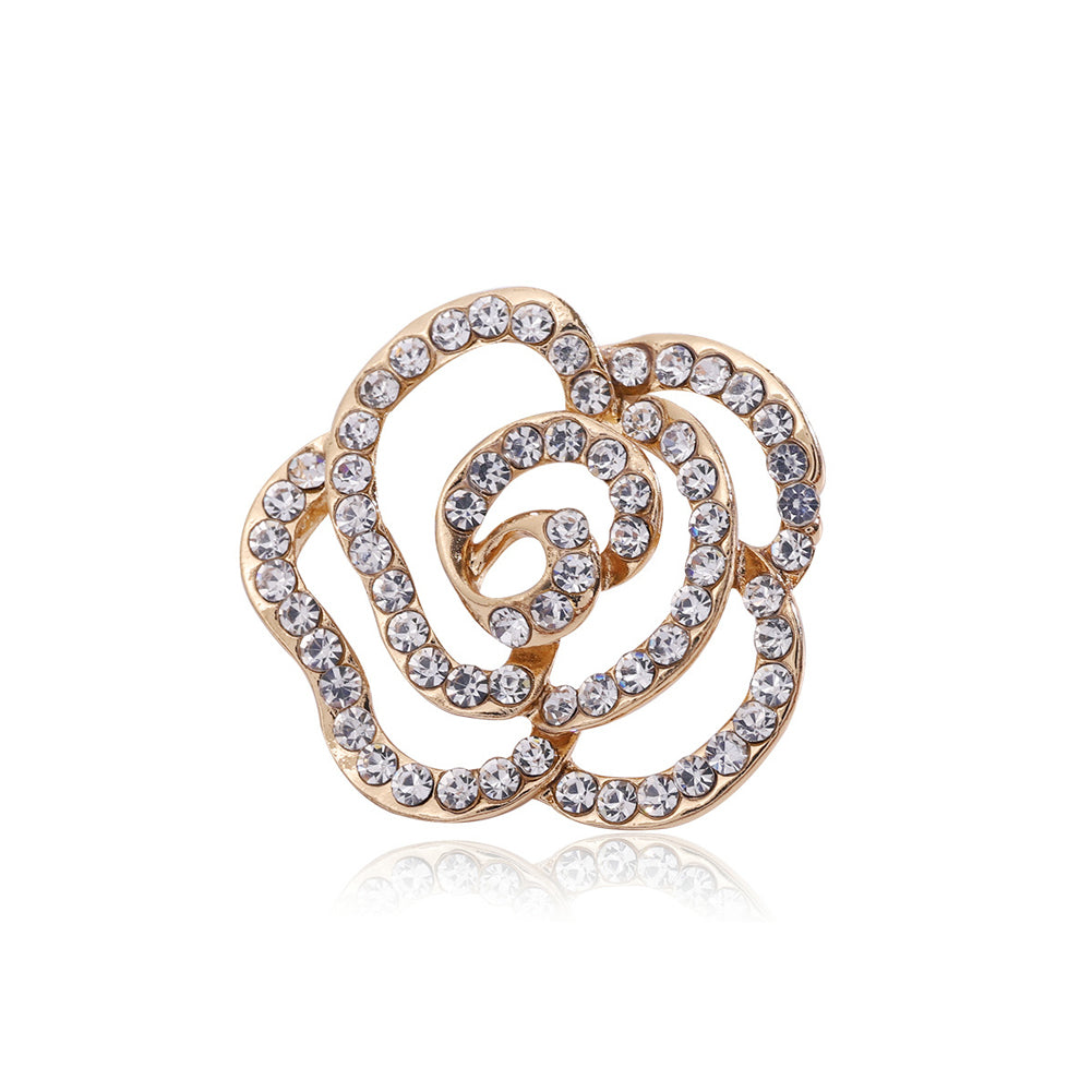 Simple and Romantic Plated Gold Hollow Rose Brooch with Cubic Zirconia