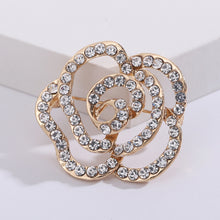 Load image into Gallery viewer, Simple and Romantic Plated Gold Hollow Rose Brooch with Cubic Zirconia