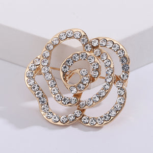 Simple and Romantic Plated Gold Hollow Rose Brooch with Cubic Zirconia