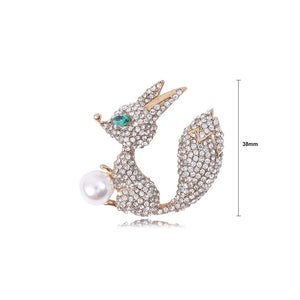 Brilliant Lovely Plated Gold Fox Imitation Pearl Brooch with Cubic Zirconia